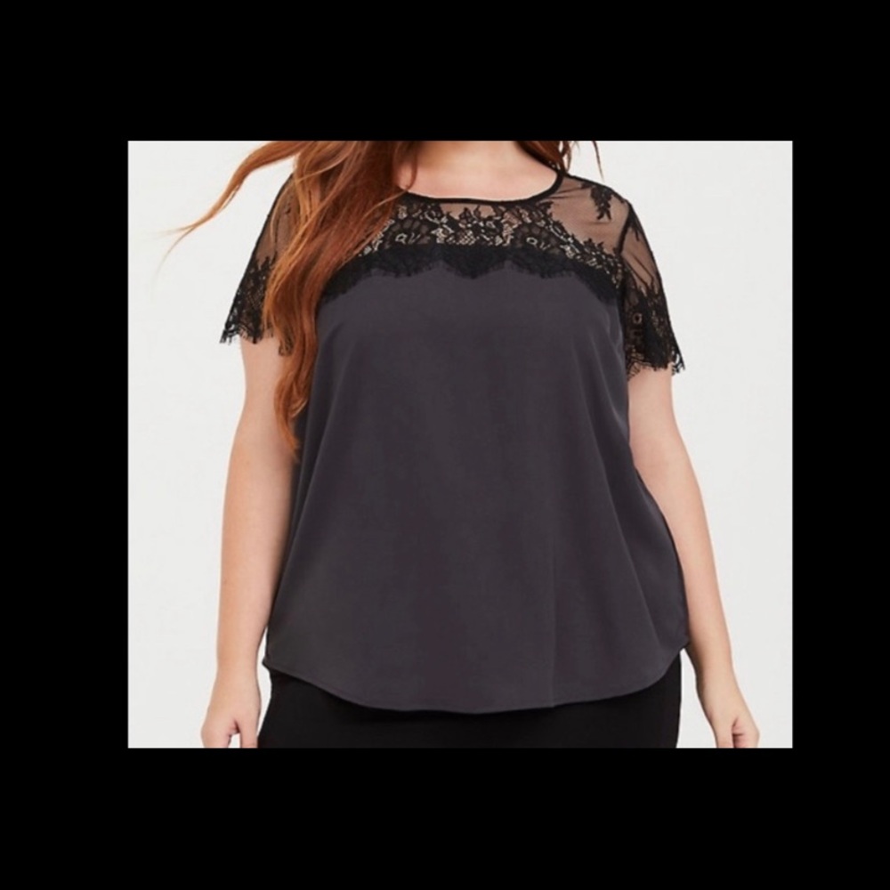 TORRID lace inset blouse gray
